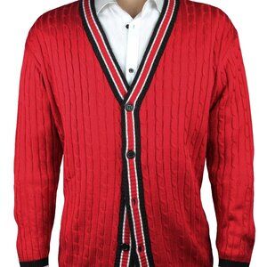 Button Down Cable Cardigan Sweater, Red